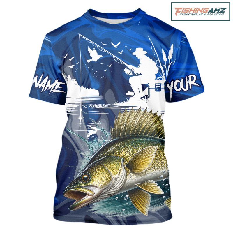 Walleye Fishing Jersey Custom Name Fishing T-Shirts, Camo Walleye Fishing Shirt For Team NBT846