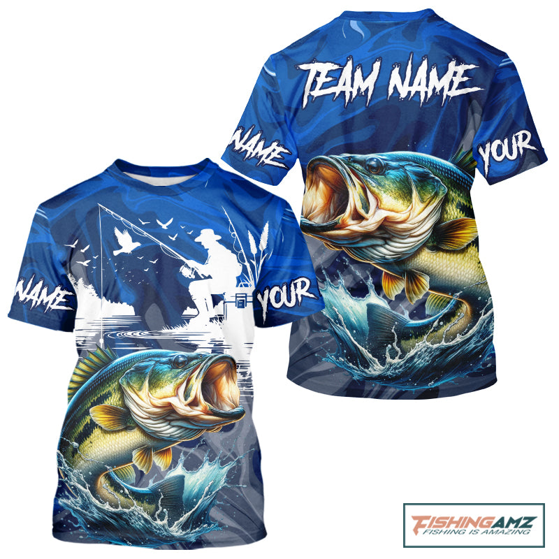 Bass Fishing Jersey Custom Name Fishing T-Shirts, Camo Bass Fishing Shirt For Team NBT848