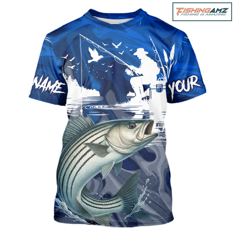 Striped Bass Fishing Jersey Custom Name Fishing T-Shirts, Striped Bass Fishing Shirt For Team NBT849