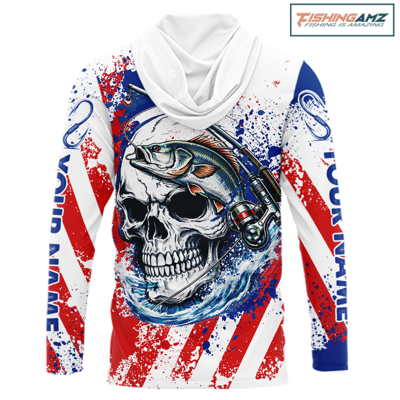 Custom American Flag Fishing Shirts Largemouth Bass Fishing Long Sleeve with Hood, Bass Fishing Shirts For Men NBT385