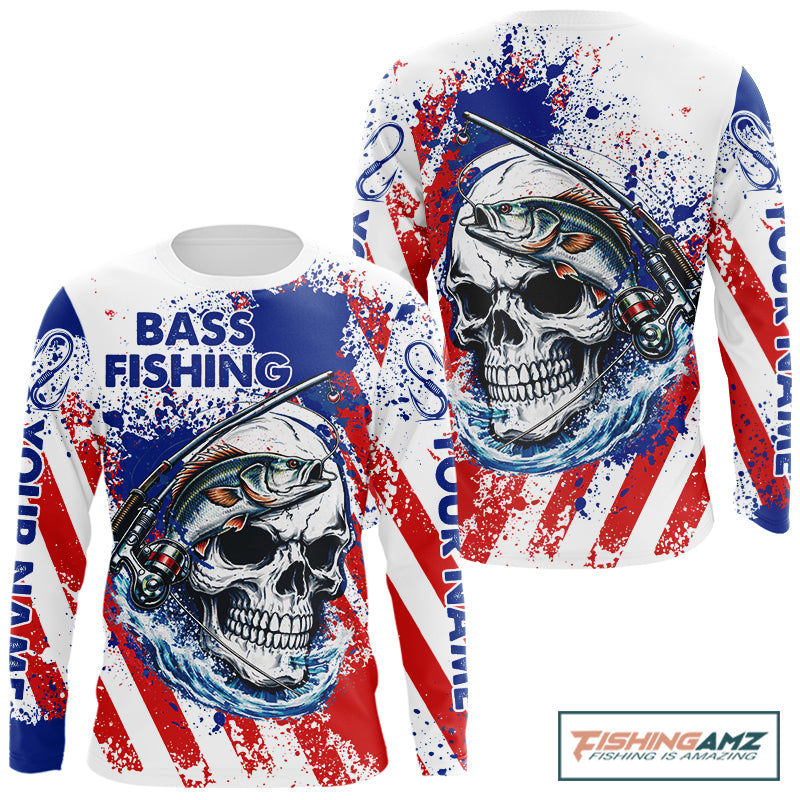 Custom American Flag Fishing Shirts Largemouth Bass Fishing Long Sleeve, Bass Fishing Shirts For Men NBT385