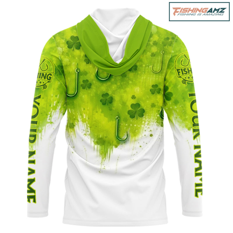 Personalized St Patrick's Day Shirts Fish Hook Long Sleeve Hooded Fishing Shirts, Mens Fishing Outfit NBT386