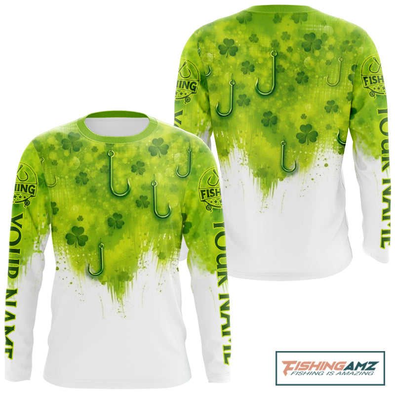 Personalized St Patrick's Day Shirts Fish Hook Long Sleeve Fishing Shirts, Mens Fishing Outfit NBT386