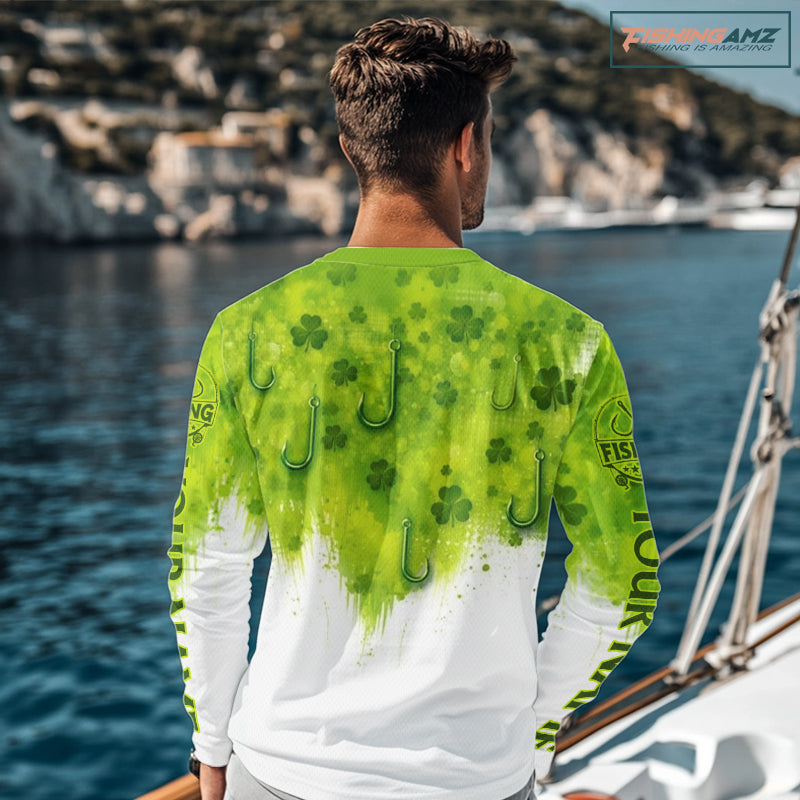 Personalized St Patrick's Day Shirts Fish Hook Long Sleeve Fishing Shirts, Mens Fishing Outfit NBT386