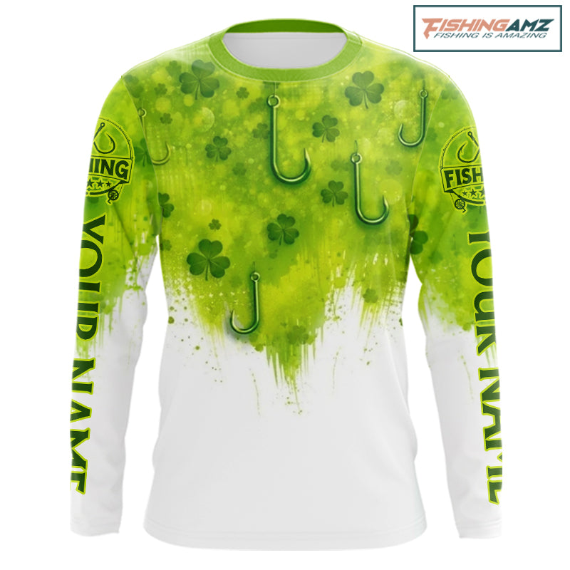 Personalized St Patrick's Day Shirts Fish Hook Long Sleeve Fishing Shirts, Mens Fishing Outfit NBT386