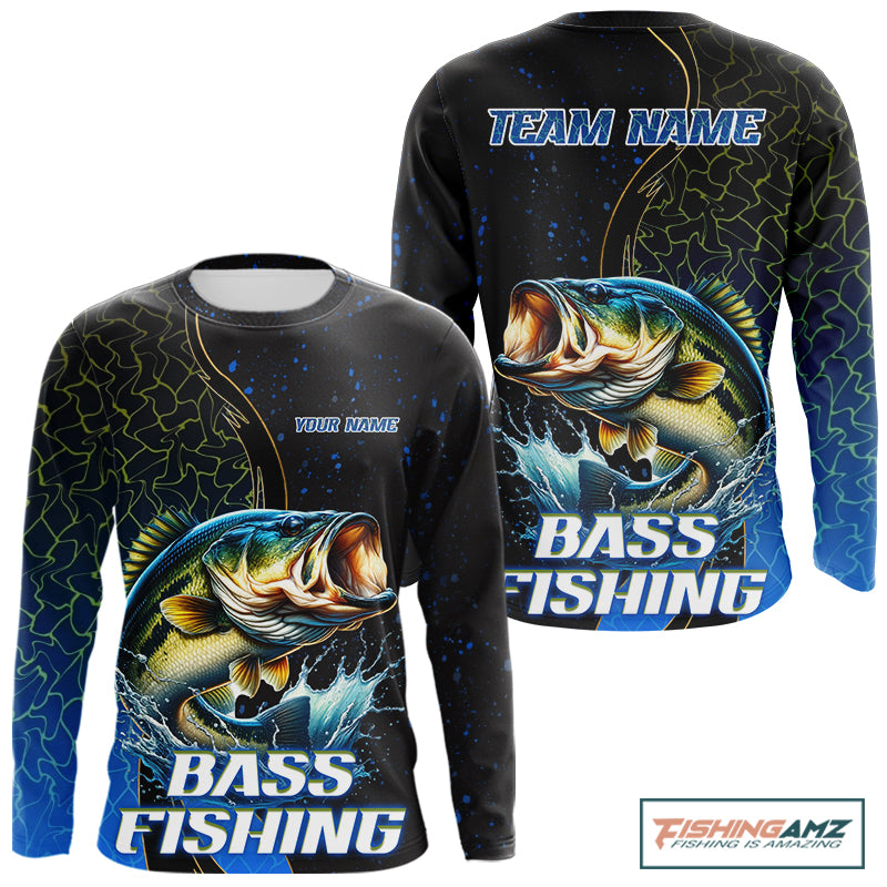 Bass Fishing Blue Flame Smoke Long Sleeve Fishing Shirts, Bass Fishing Shirt For Team NBT1016