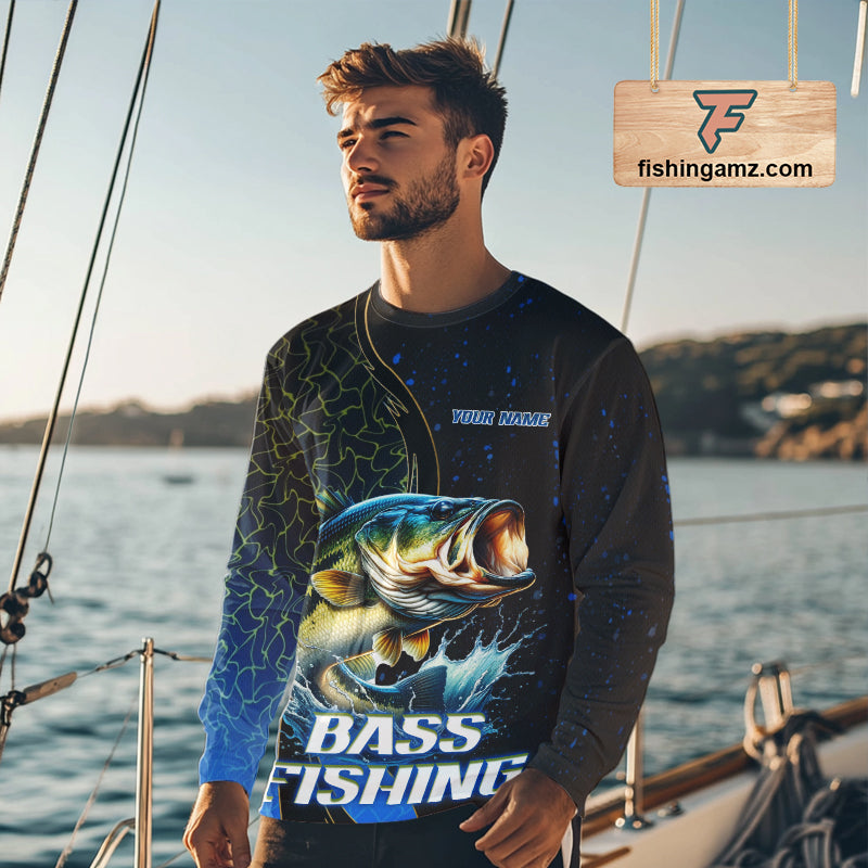 Bass Fishing Blue Flame Smoke Long Sleeve Fishing Shirts, Bass Fishing Shirt For Team NBT1016