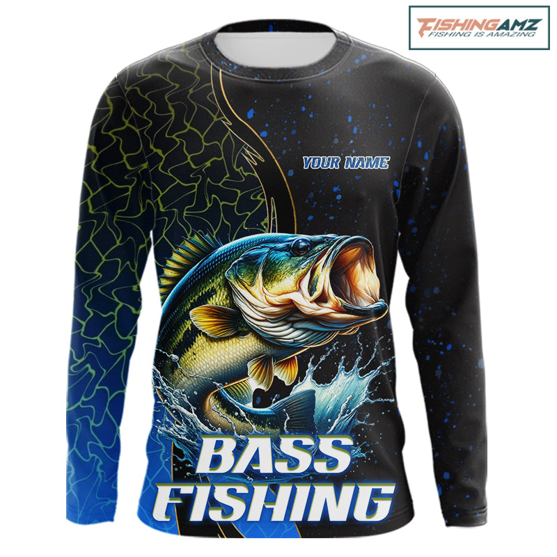 Bass Fishing Blue Flame Smoke Long Sleeve Fishing Shirts, Bass Fishing Shirt For Team NBT1016
