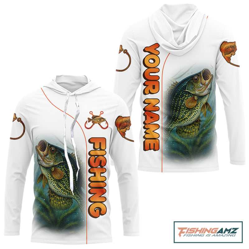 Crappie Fishing White Fishing Team Crappie Custom Name Long Sleeve Hooded UV Protection Fishing Shirts NBT550