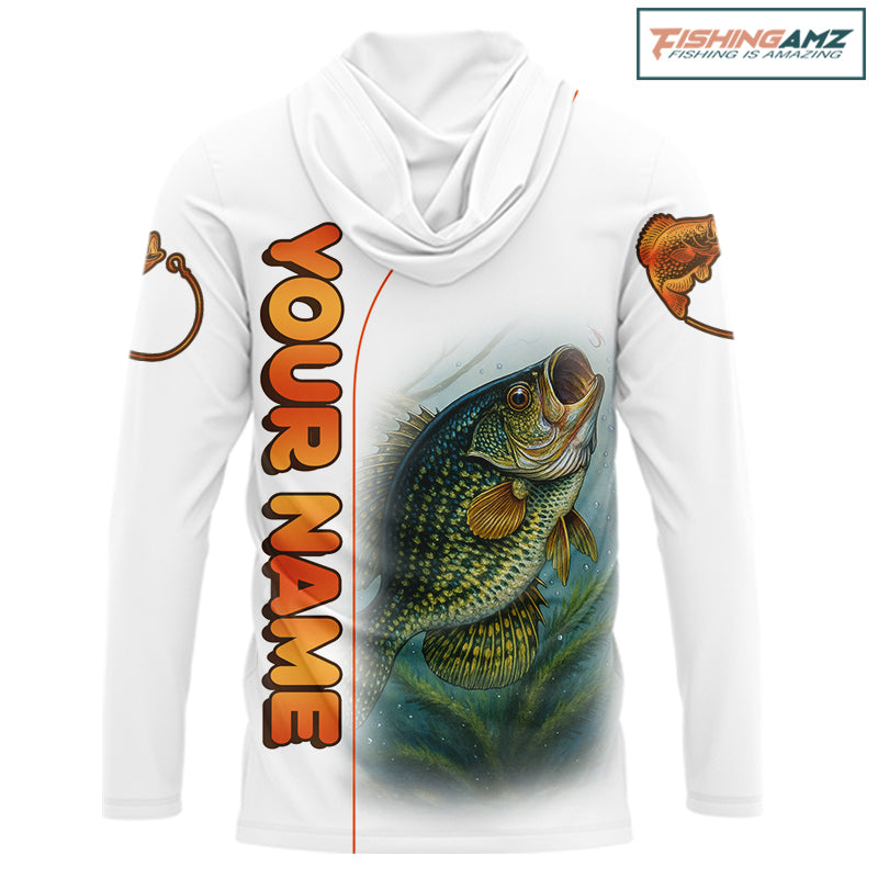 Crappie Fishing White Fishing Team Crappie Custom Name Long Sleeve Hooded UV Protection Fishing Shirts NBT550