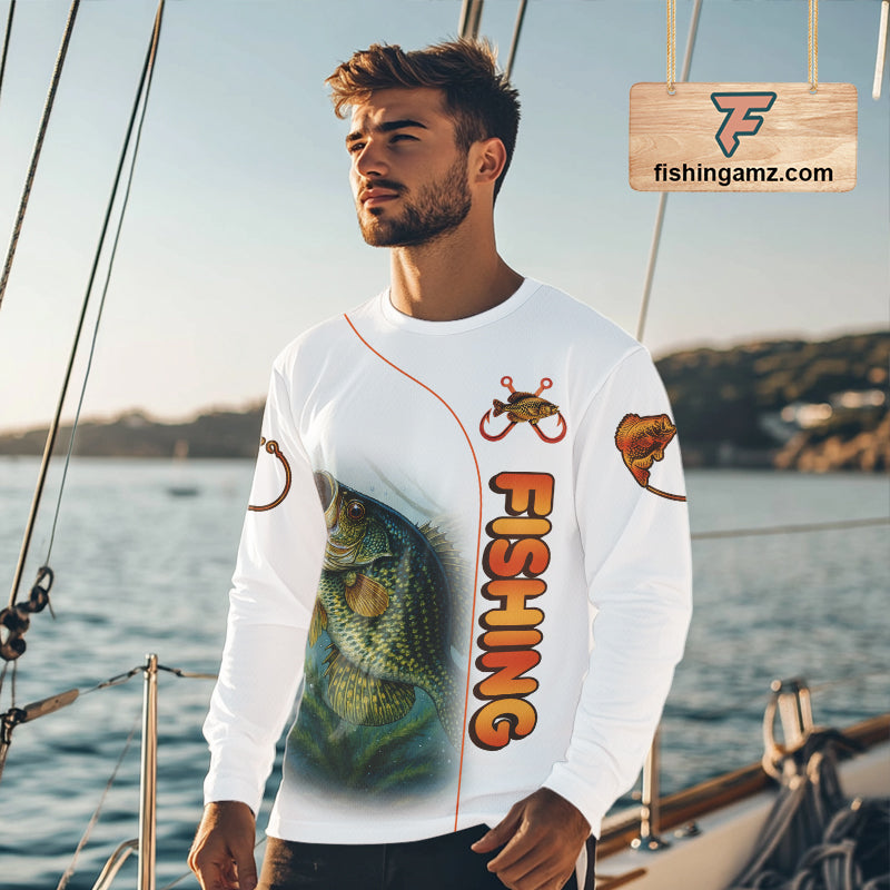 Crappie Fishing White Fishing Team Crappie Custom Name Long Sleeve UV Protection Fishing Shirts NBT550