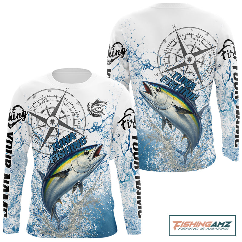 Custom Yellowfin Tuna Long Sleeve Fishing Shirts Saltwater Fish, Compass Offshore Tournament Fishing Shirts NBT553
