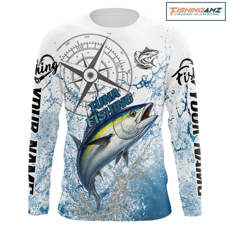 Custom Yellowfin Tuna Long Sleeve Fishing Shirts Saltwater Fish, Compass Offshore Tournament Fishing Shirts NBT553