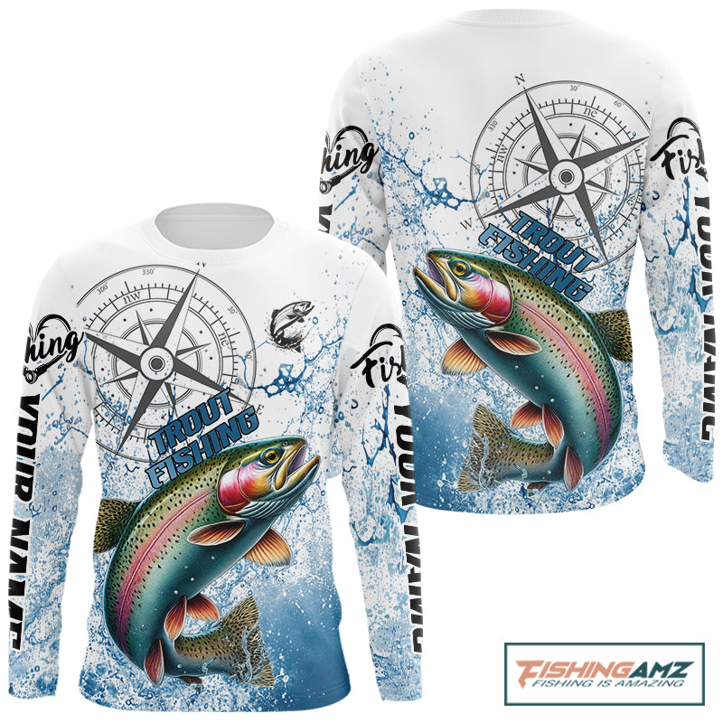 Custom Rainbow Trout Long Sleeve Fishing Shirts, Compass Tournament Fishing Shirts For Men NBT554