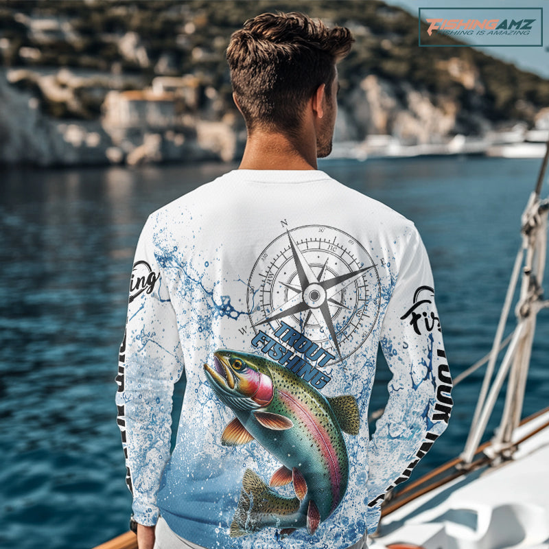 Custom Rainbow Trout Long Sleeve Fishing Shirts, Compass Tournament Fishing Shirts For Men NBT554