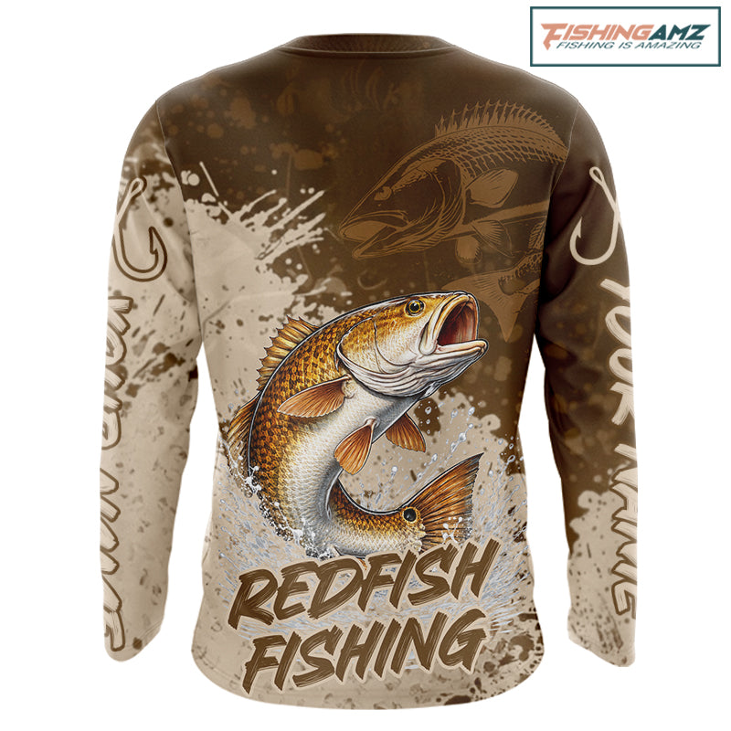 Personalized Redfish Fishing Shirts Long Sleeve Brown Camo, Redfish Fishing Shirts For Men NBT397