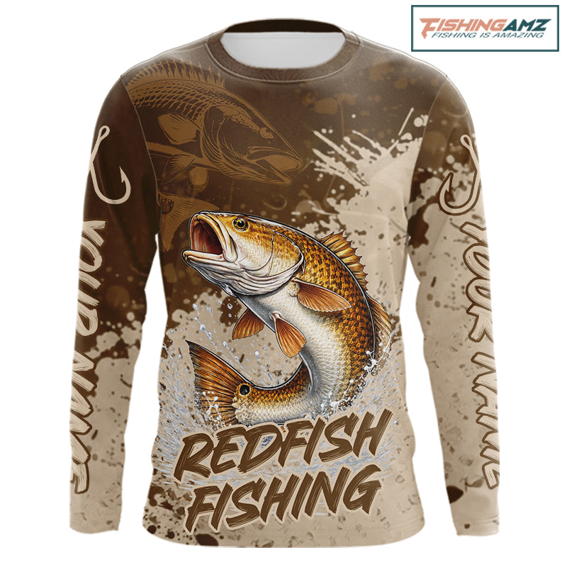 Personalized Redfish Fishing Shirts Long Sleeve Brown Camo, Redfish Fishing Shirts For Men NBT397