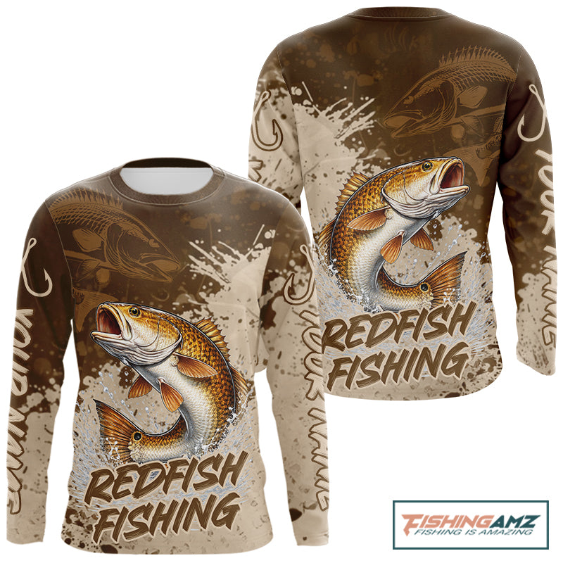 Personalized Redfish Fishing Shirts Long Sleeve Brown Camo, Redfish Fishing Shirts For Men NBT397