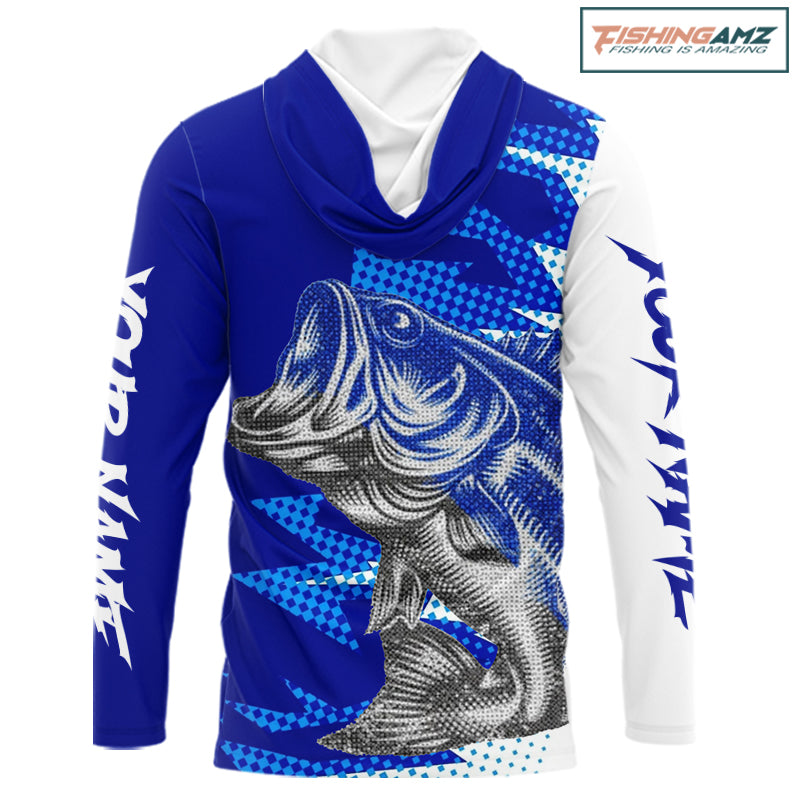 Personalized Bass Fishing Shirts, Bass Long Sleeve Hooded Fishing Shirts, Fishing Tournament Shirts NBT437