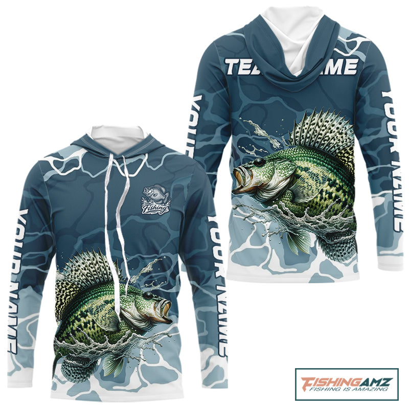 Custom Crappie Long Sleeve Hooded Tournament Fishing Shirts, Team Crappie Fishing Jerseys NBT695