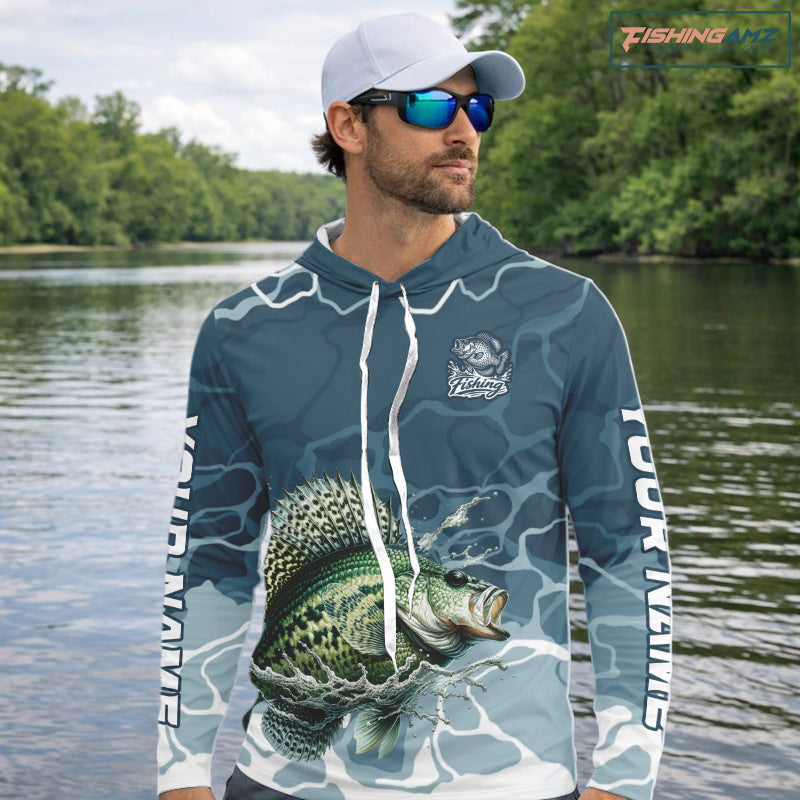 Custom Crappie Long Sleeve Hooded Tournament Fishing Shirts, Team Crappie Fishing Jerseys NBT695