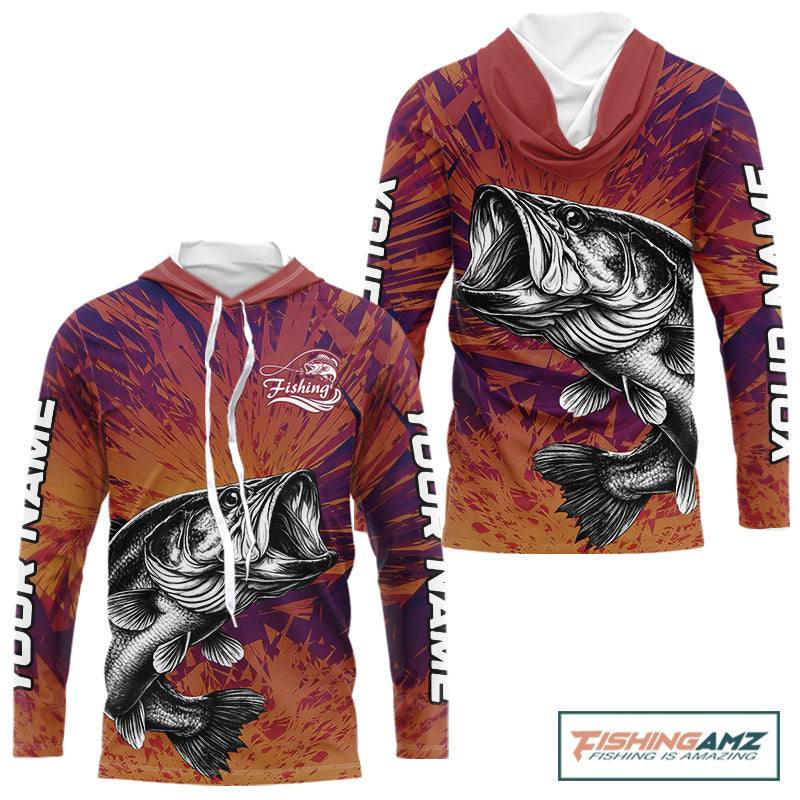 Personalized Bass Fishing Shirts For Men Dawn Camo, Bass Long Sleeve Hooded Fishing Shirts NBT444