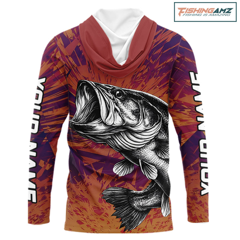 Personalized Bass Fishing Shirts For Men Dawn Camo, Bass Long Sleeve Hooded Fishing Shirts NBT444