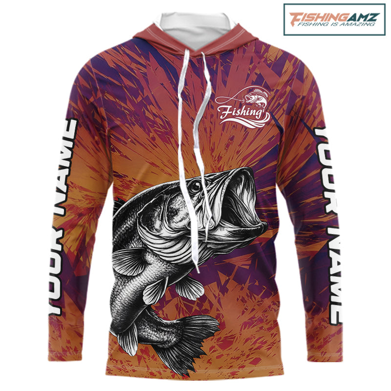 Personalized Bass Fishing Shirts For Men Dawn Camo, Bass Long Sleeve Hooded Fishing Shirts NBT444
