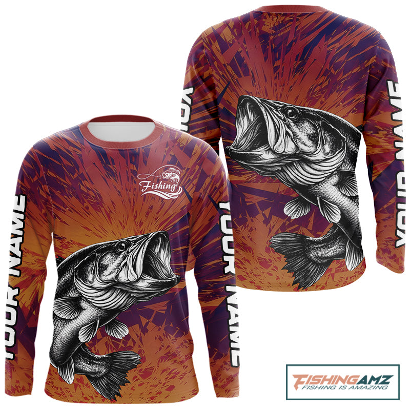 Personalized Bass Fishing Shirts For Men Dawn Camo, Bass Long Sleeve Hooded Fishing Shirts NBT444