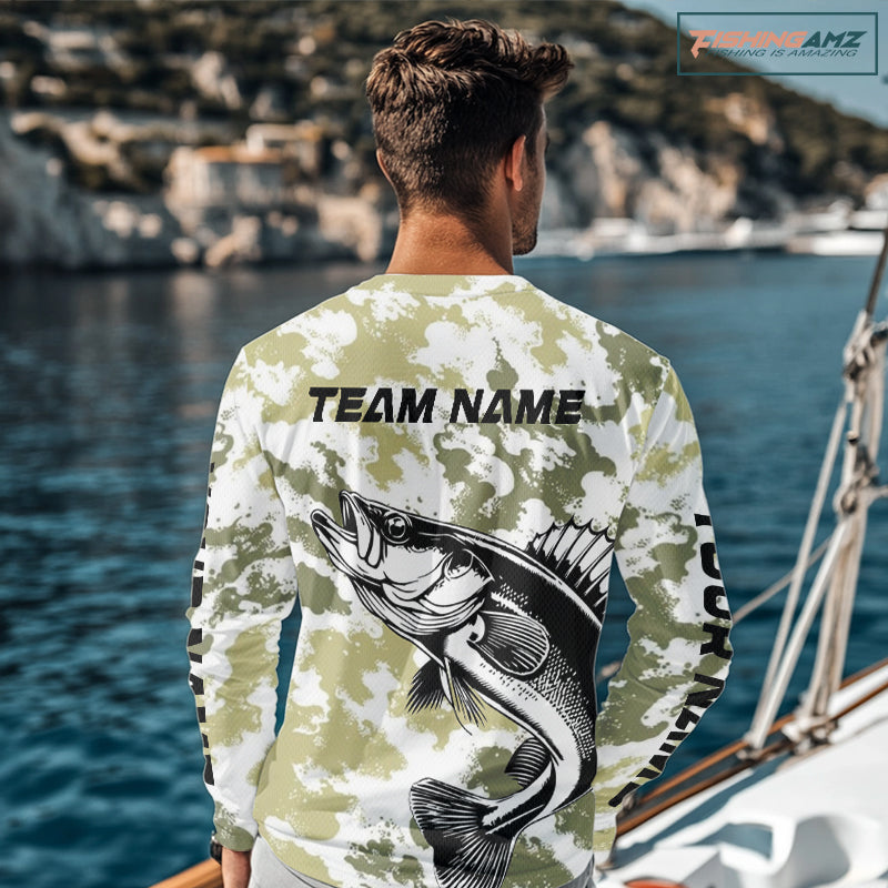 Custom Walleye Fishing Camo Long Sleeve Fishing Shirts, Personalized Walleye Fishing Team Jerseys NBT697