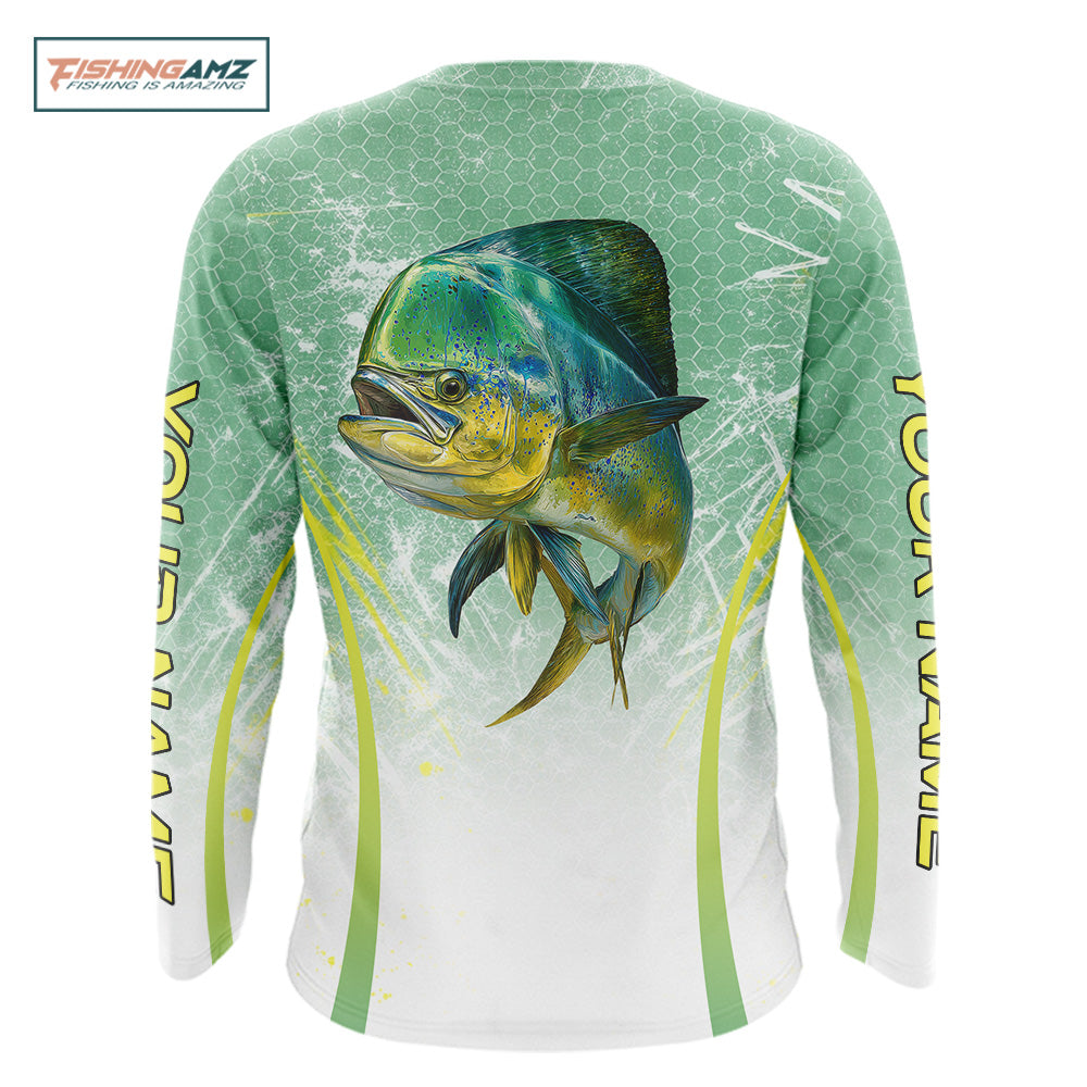 Mahi Mahi Fishing Shirts Long Sleeve Green Camo, Saltwater Fishing Shirts For Men NBT405