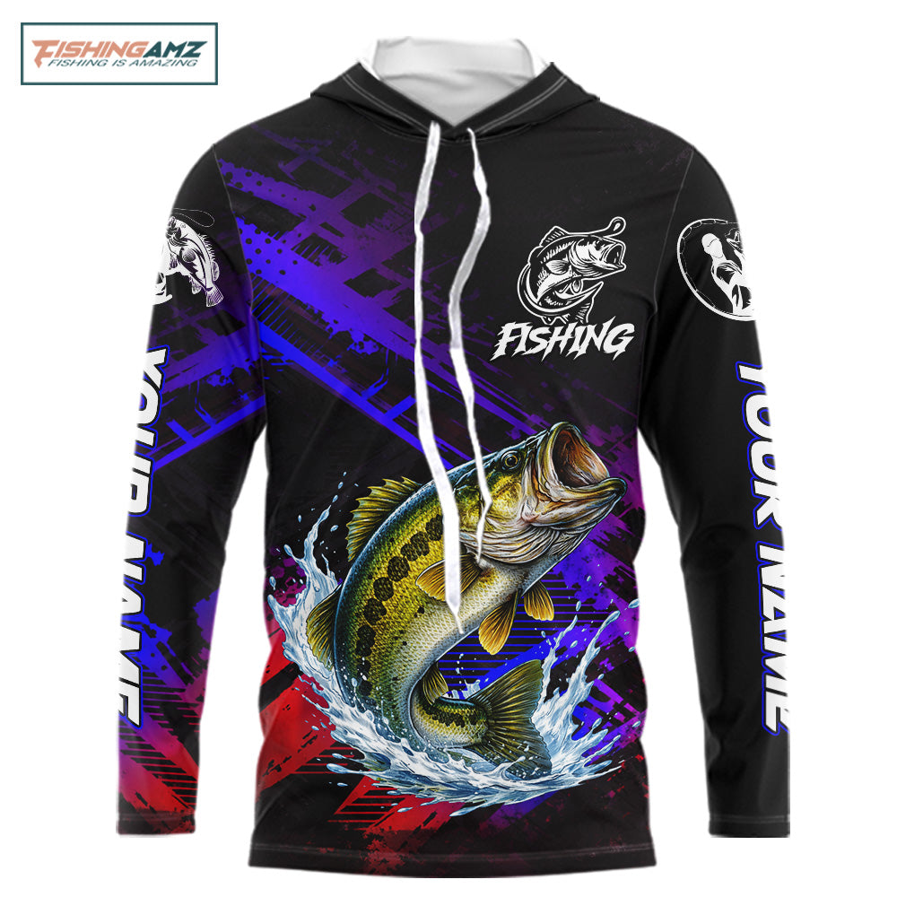 Bass Fishing Long Sleeve Purple Camo Upf Fishing Shirts, Bass Fishing Tournament Shirts NBT464