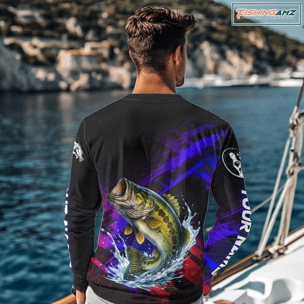 Bass Fishing Long Sleeve Purple Camo UPF Fishing Shirts, Bass Fishing Tournament Shirts NBT464