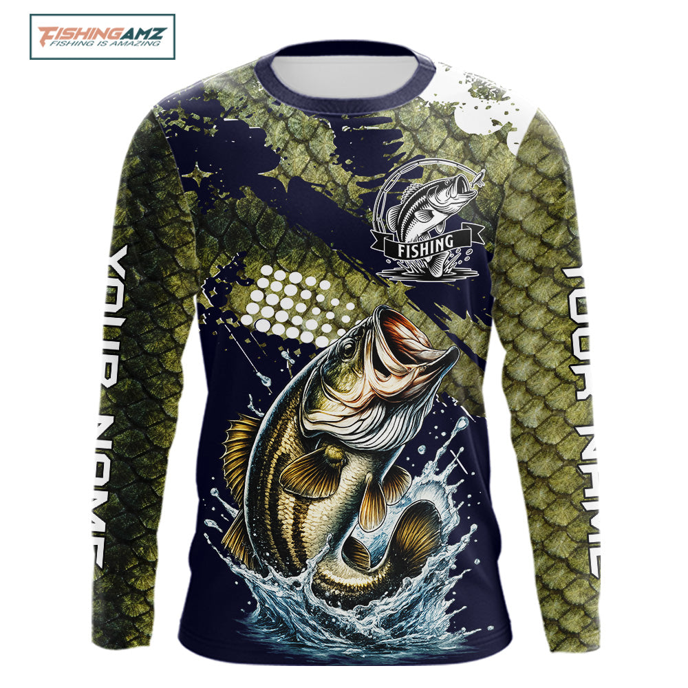 Custom Bass Fishing Green Bass Scales Fishing Shirts For Men, Bass Fishing Shirts NBT470