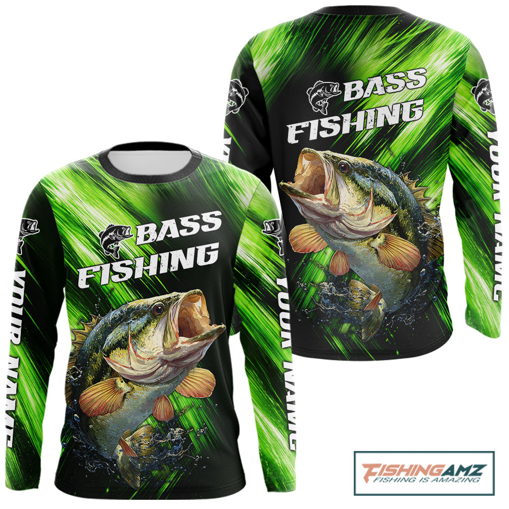 Green Camo Largemouth Bass Fishing Jersey For Men, Bass Fishing Performance Shirts Personalized Gifts NBT370