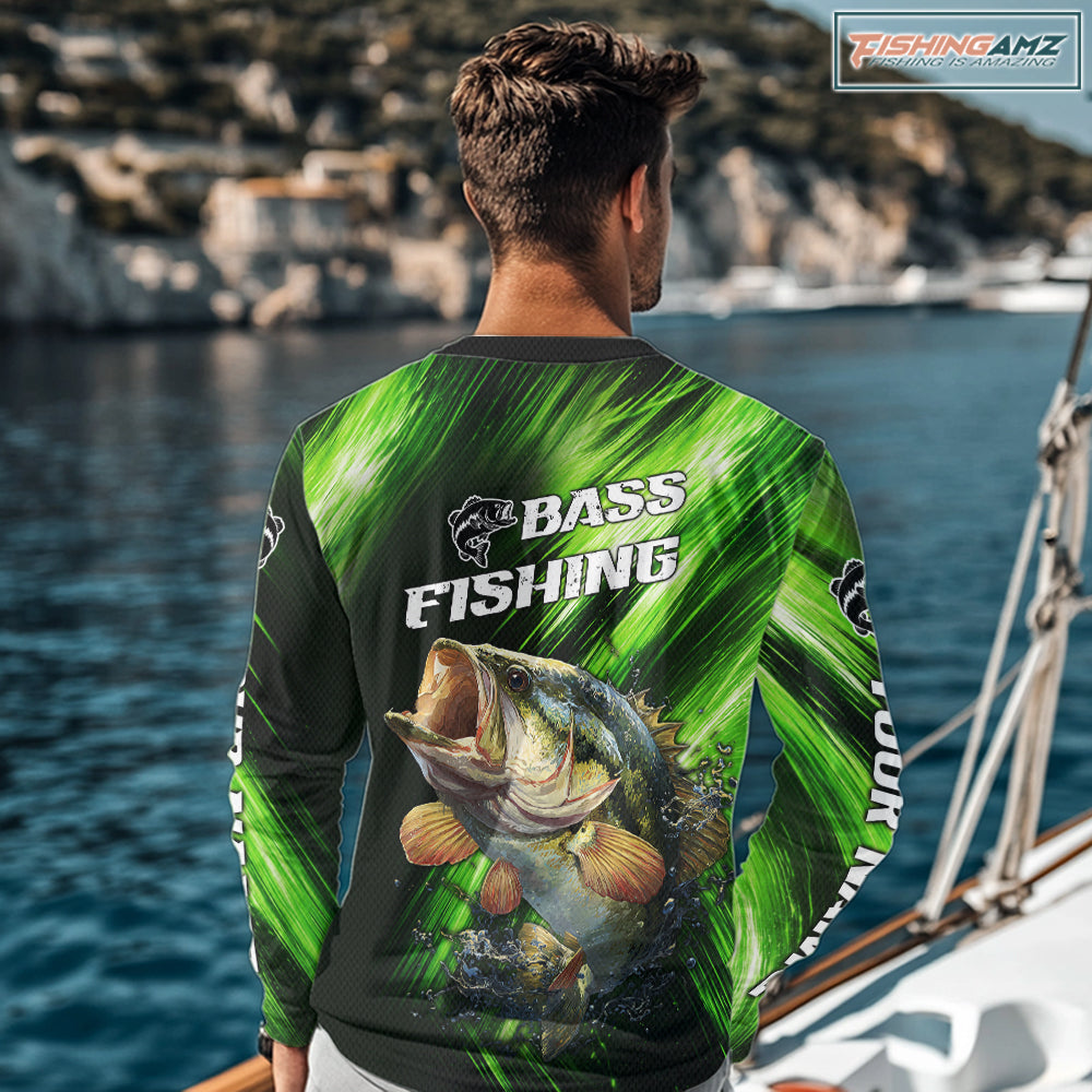 Green Camo Largemouth Bass Fishing Jersey For Men, Bass Fishing Performance Shirts Personalized Gifts NBT370