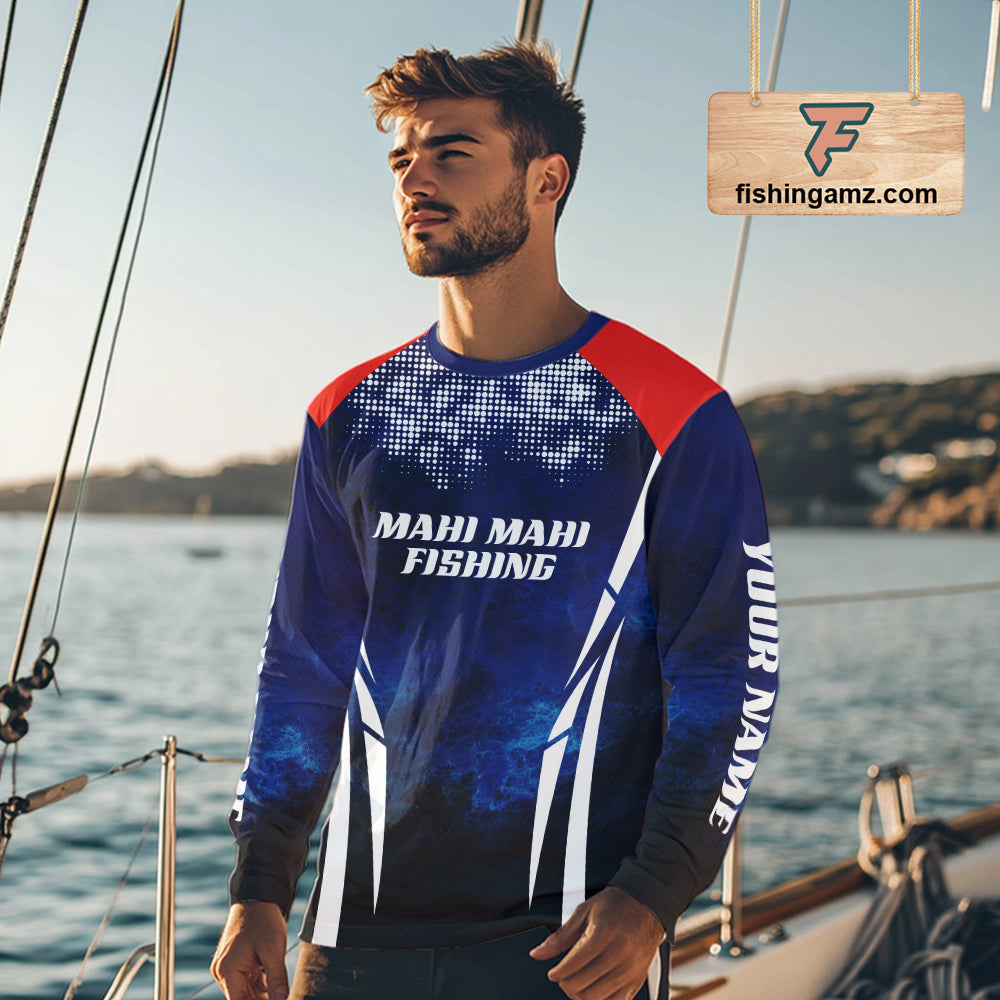 Personalized Mahi Mahi Long Sleeve Fishing Shirts UV Protection, Saltwater Fishing Shirts NBT373