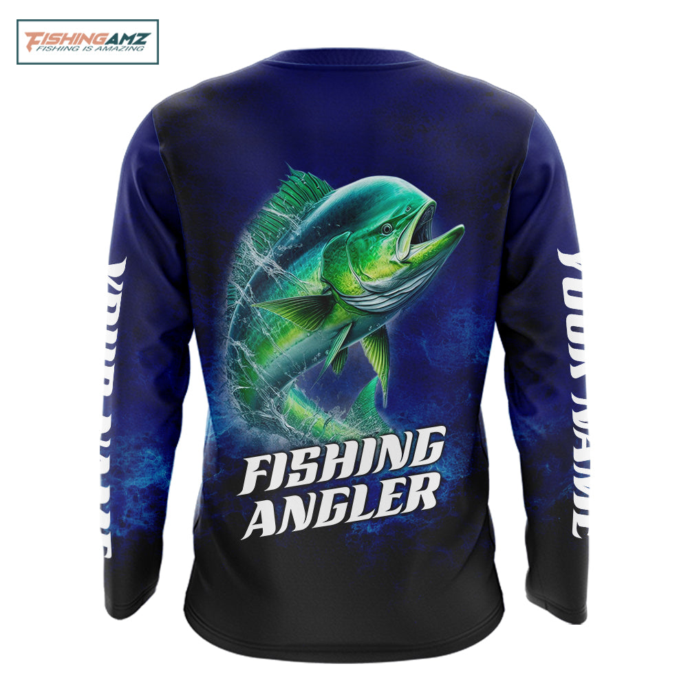 Personalized Mahi Mahi Long Sleeve Fishing Shirts UV Protection, Saltwater Fishing Shirts NBT373