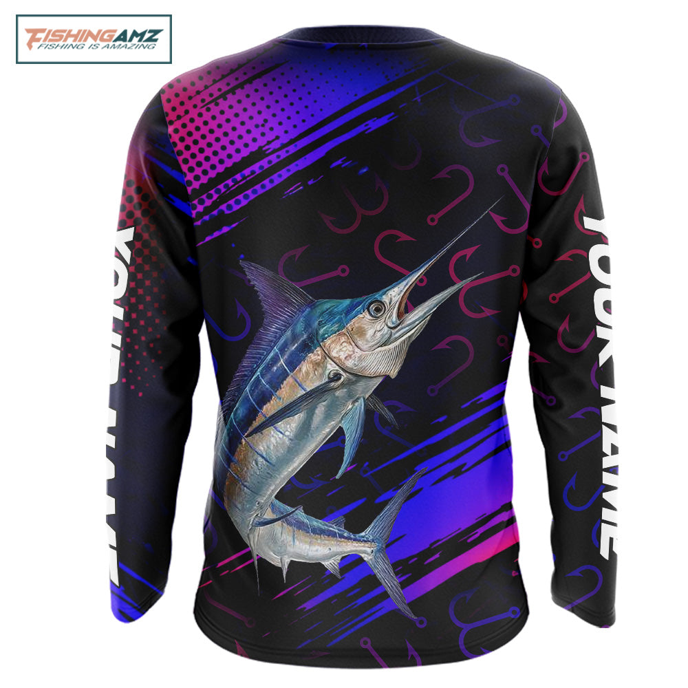 Custom Marlin Fishing Shirts Fish Hooks Long Sleeve Performance Shirt, Marlin Fishing Jersey NBT475
