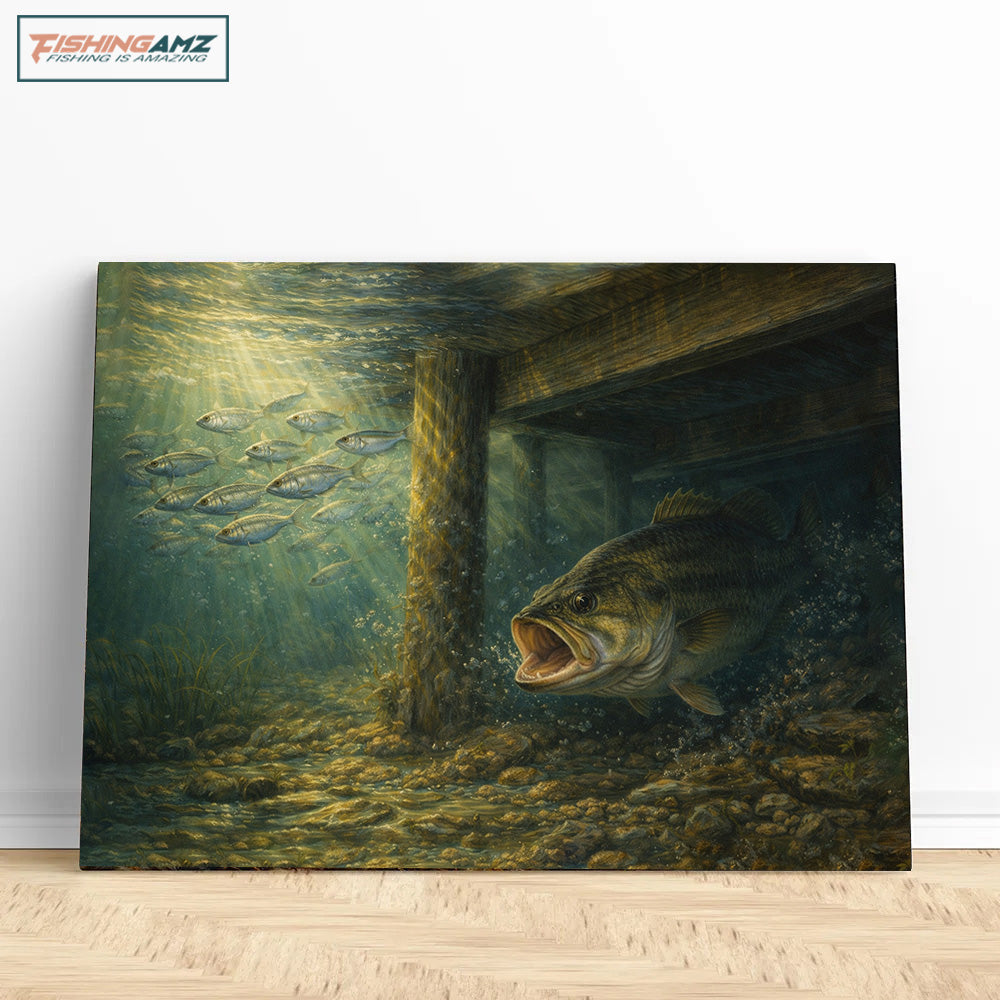 Largemouth Bass Under the Dock – Bass Fishing Canvas Art NBT422