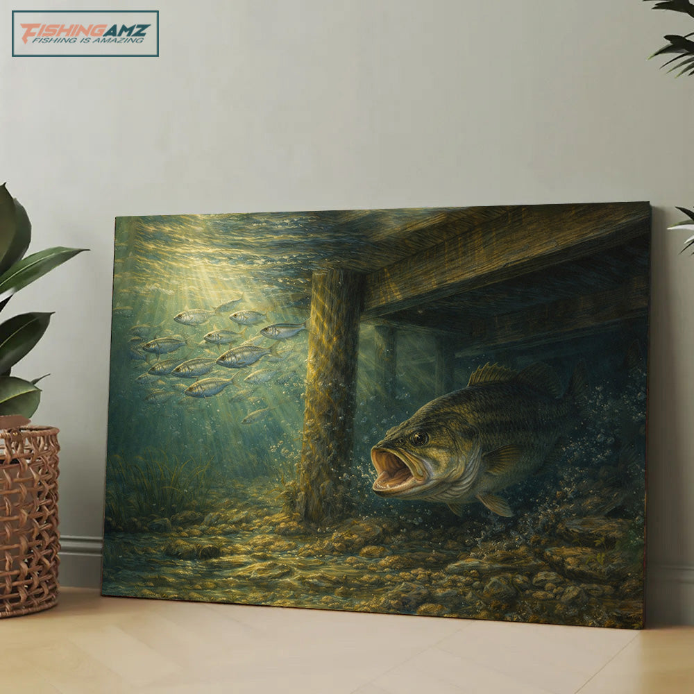 Largemouth Bass Under the Dock – Bass Fishing Canvas Art NBT422