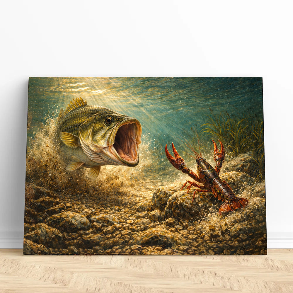 Largemouth Bass Strike – Underwater Hunting Fishing Canvas Art NBT423