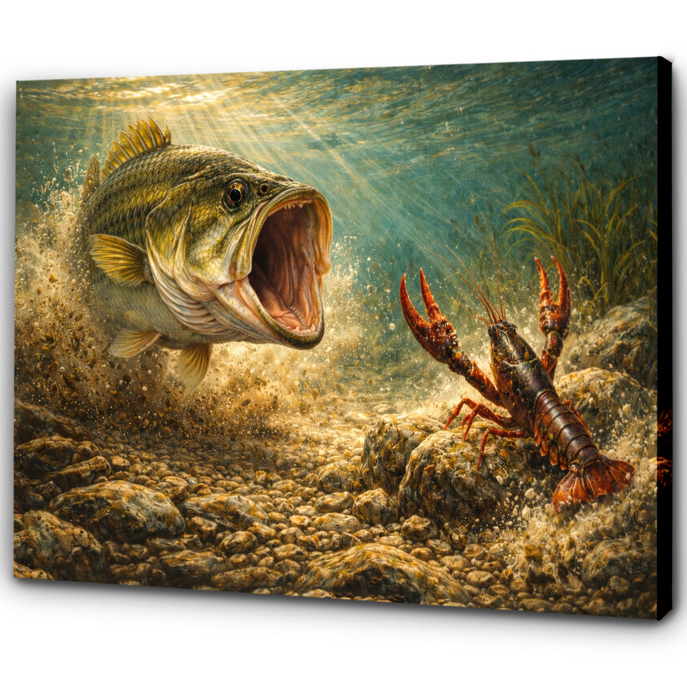 Largemouth Bass Strike – Underwater Hunting Fishing Canvas Art NBT423