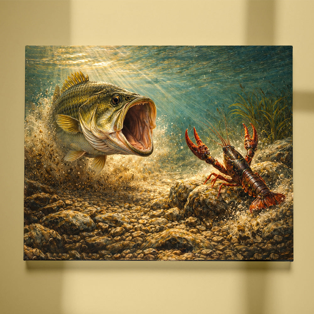 Largemouth Bass Strike – Underwater Hunting Fishing Canvas Art NBT423