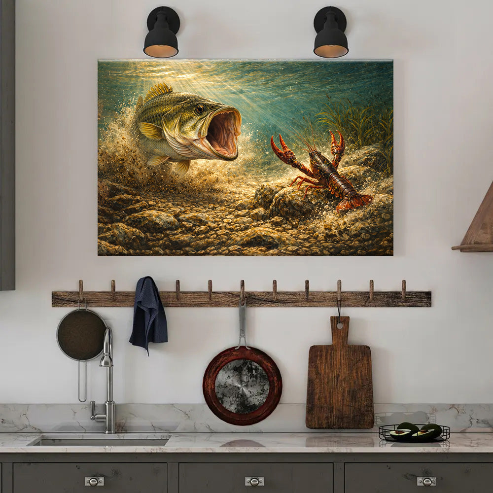 Largemouth Bass Strike – Underwater Hunting Fishing Canvas Art NBT423