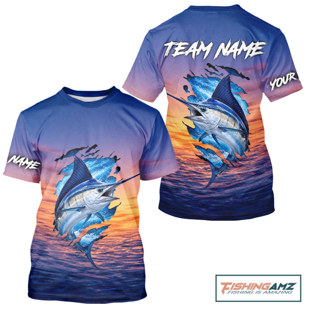 Marlin Fishing Sunset Custom Fishing Fishing T-Shirts, Marlin Offshore Fishing Apparel NBT853
