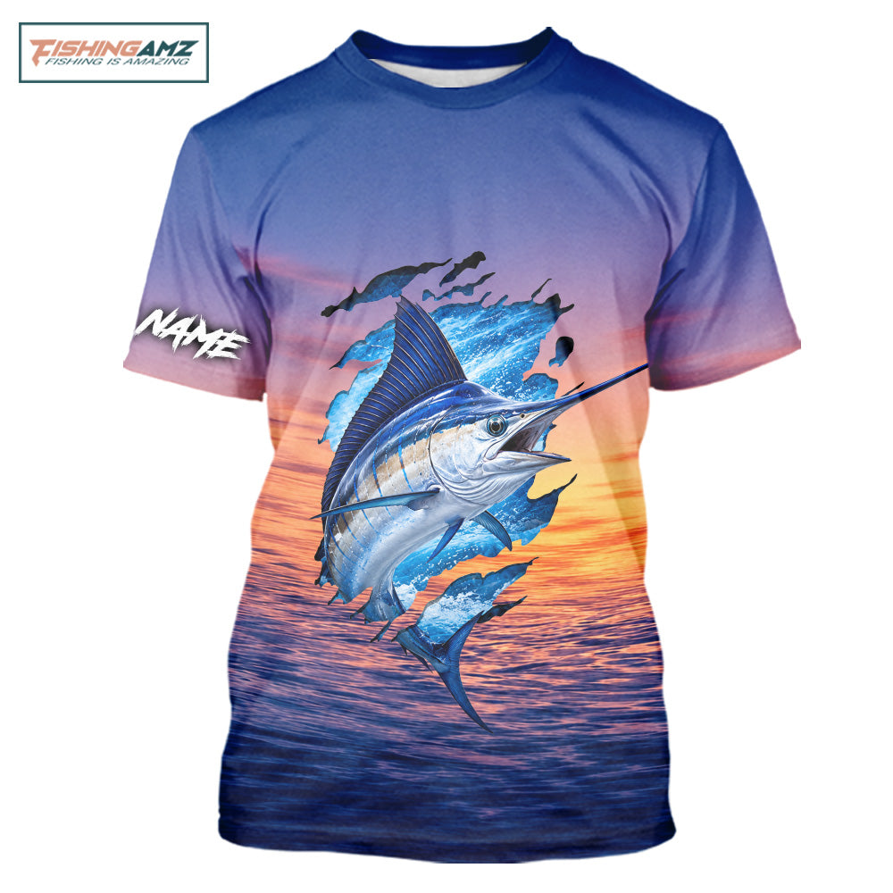Marlin Fishing Sunset Custom Fishing Fishing T-Shirts, Marlin Offshore Fishing Apparel NBT853