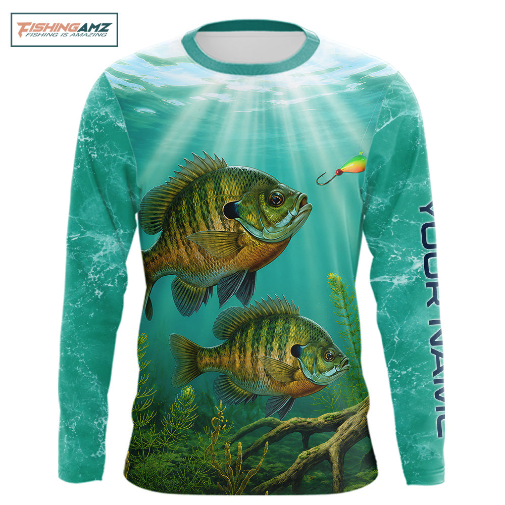 Front view Custom Bluegill Fishing Jersey long sleeve tournament shirt, bluegill fishing jersey with UPF protection