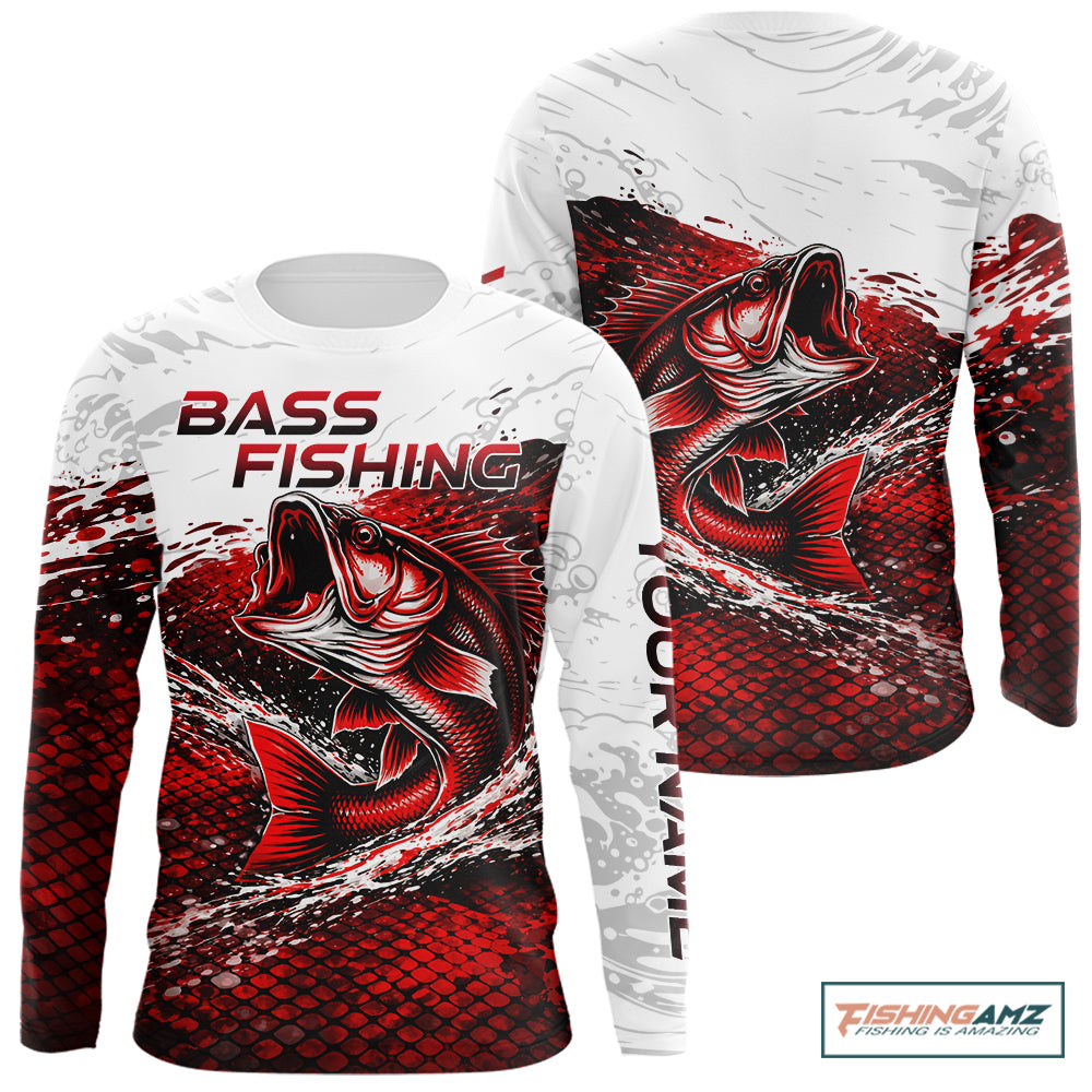 Custom Largemouth Bass Fish Scale Fishing Shirts, Bass Fishing Jerseys|Red NBT344