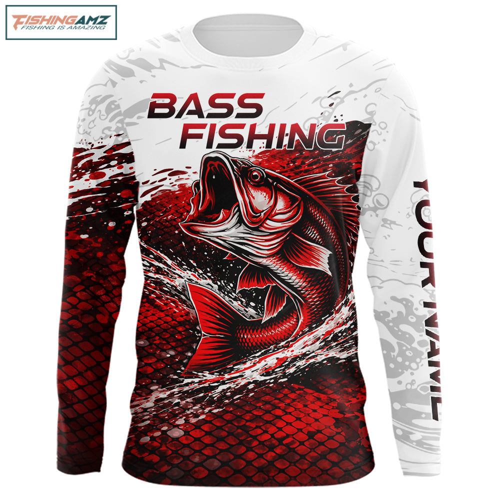 Custom Largemouth Bass Fish Scale Fishing Shirts, Bass Fishing Jerseys|Red NBT344